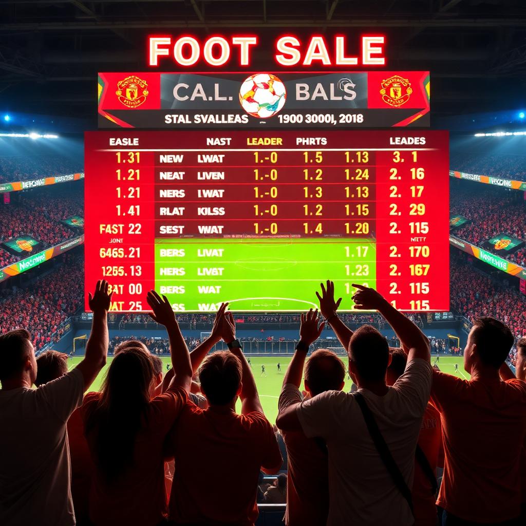 Cheering fans in front of a glowing football leaderboard